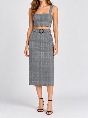 BSL Plaid Bustier Crop Top & Midi Skirt Matching Set Size S